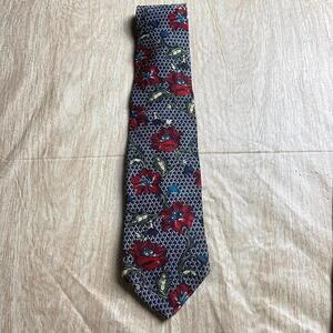 Men's Silk Tie Red Green Floral Town Classic Made in USA 100% Silk Necktie